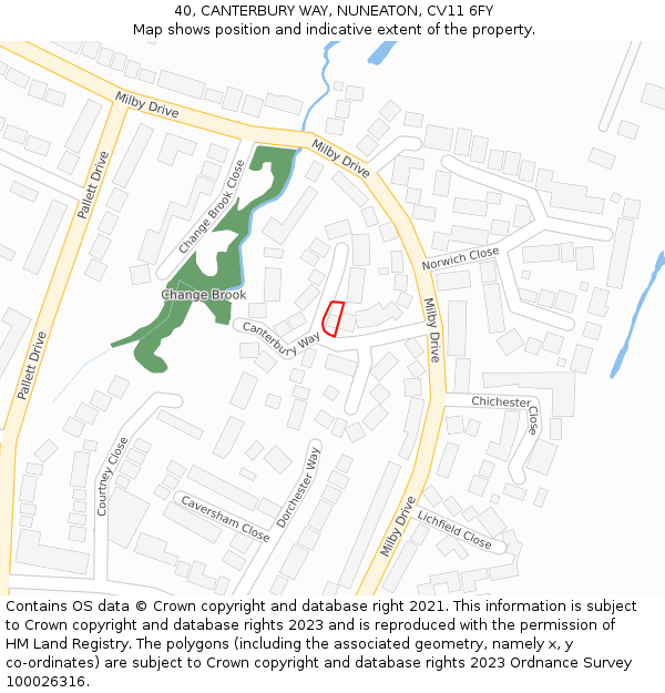 40, CANTERBURY WAY, NUNEATON, CV11 6FY: Location map and indicative extent of plot