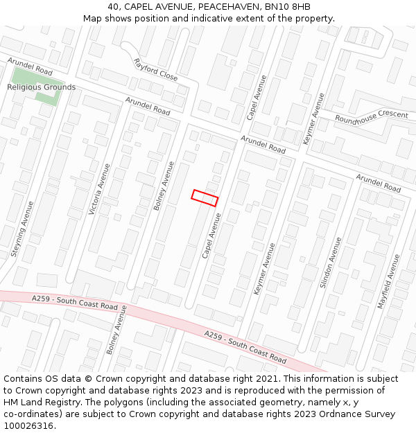 40, CAPEL AVENUE, PEACEHAVEN, BN10 8HB: Location map and indicative extent of plot