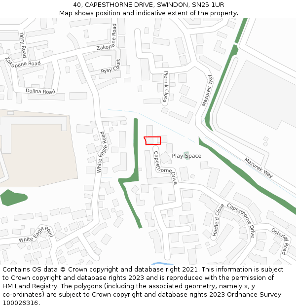 40, CAPESTHORNE DRIVE, SWINDON, SN25 1UR: Location map and indicative extent of plot