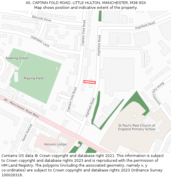 40, CAPTAIN FOLD ROAD, LITTLE HULTON, MANCHESTER, M38 9SX: Location map and indicative extent of plot