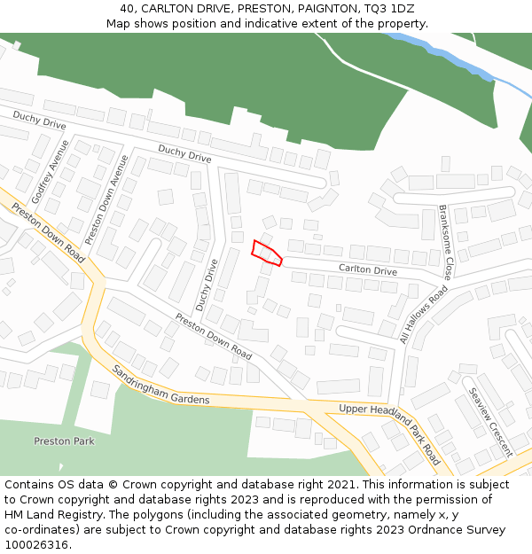40, CARLTON DRIVE, PRESTON, PAIGNTON, TQ3 1DZ: Location map and indicative extent of plot