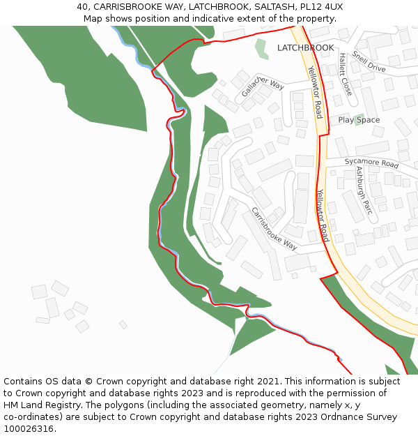 40, CARRISBROOKE WAY, LATCHBROOK, SALTASH, PL12 4UX: Location map and indicative extent of plot