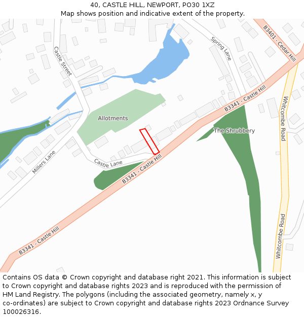 40, CASTLE HILL, NEWPORT, PO30 1XZ: Location map and indicative extent of plot