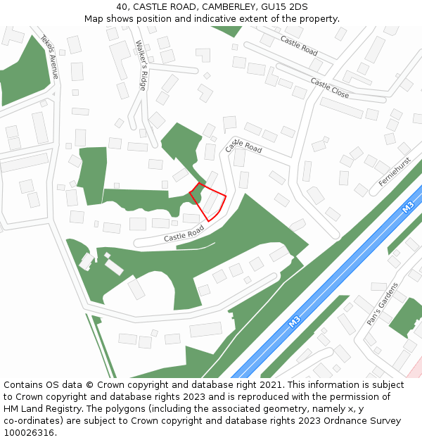 40, CASTLE ROAD, CAMBERLEY, GU15 2DS: Location map and indicative extent of plot