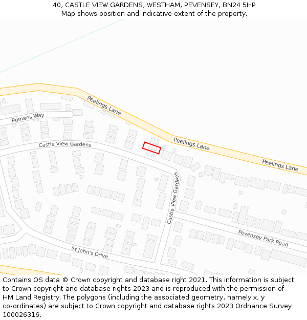 40, CASTLE VIEW GARDENS, WESTHAM, PEVENSEY, BN24 5HP: Location map and indicative extent of plot