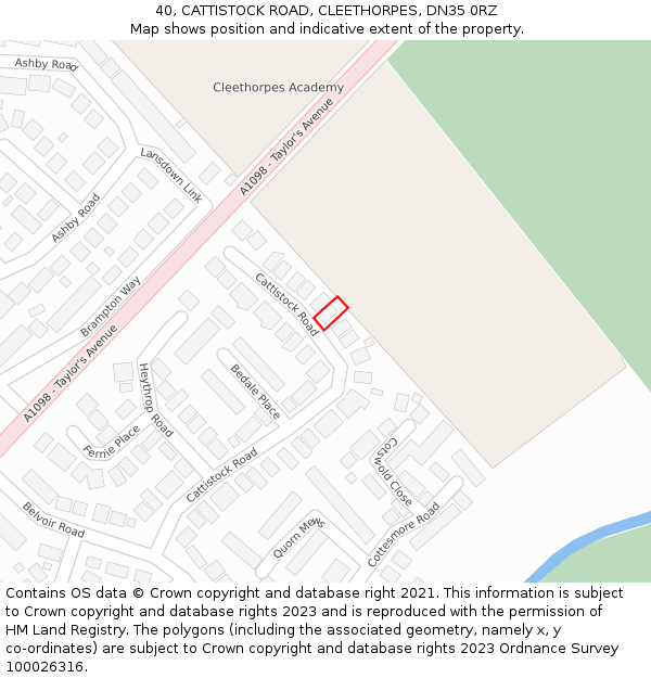 40, CATTISTOCK ROAD, CLEETHORPES, DN35 0RZ: Location map and indicative extent of plot