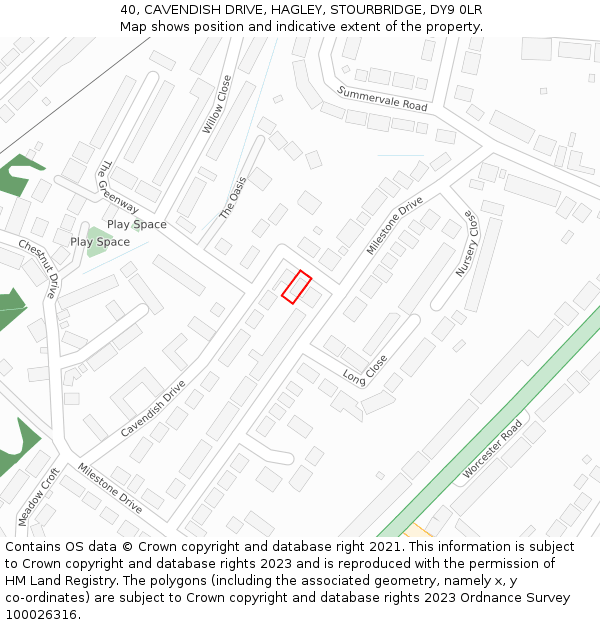 40, CAVENDISH DRIVE, HAGLEY, STOURBRIDGE, DY9 0LR: Location map and indicative extent of plot