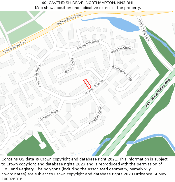 40, CAVENDISH DRIVE, NORTHAMPTON, NN3 3HL: Location map and indicative extent of plot