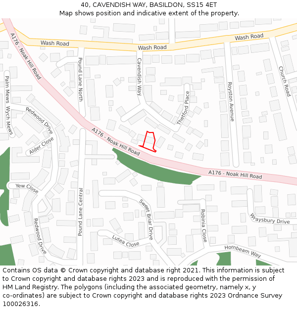 40, CAVENDISH WAY, BASILDON, SS15 4ET: Location map and indicative extent of plot