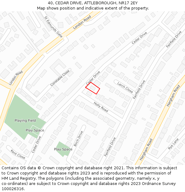 40, CEDAR DRIVE, ATTLEBOROUGH, NR17 2EY: Location map and indicative extent of plot