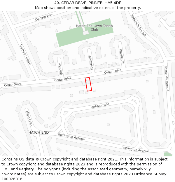 40, CEDAR DRIVE, PINNER, HA5 4DE: Location map and indicative extent of plot