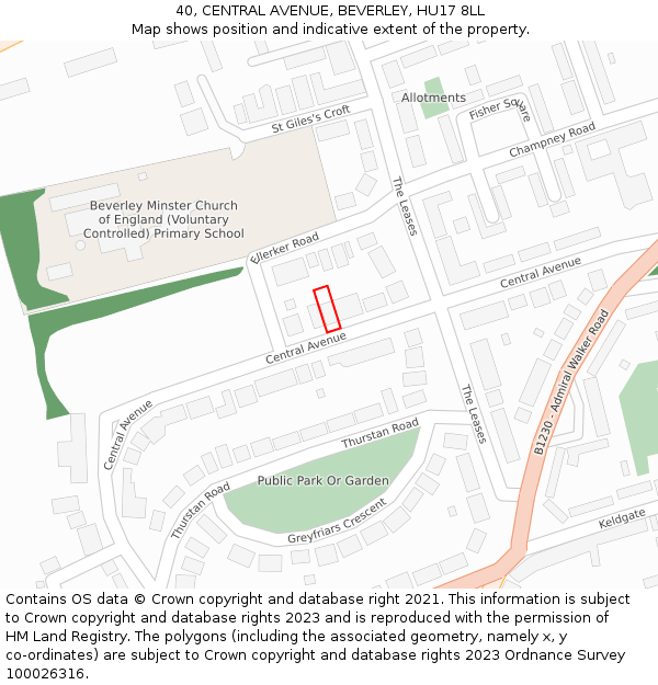 40, CENTRAL AVENUE, BEVERLEY, HU17 8LL: Location map and indicative extent of plot