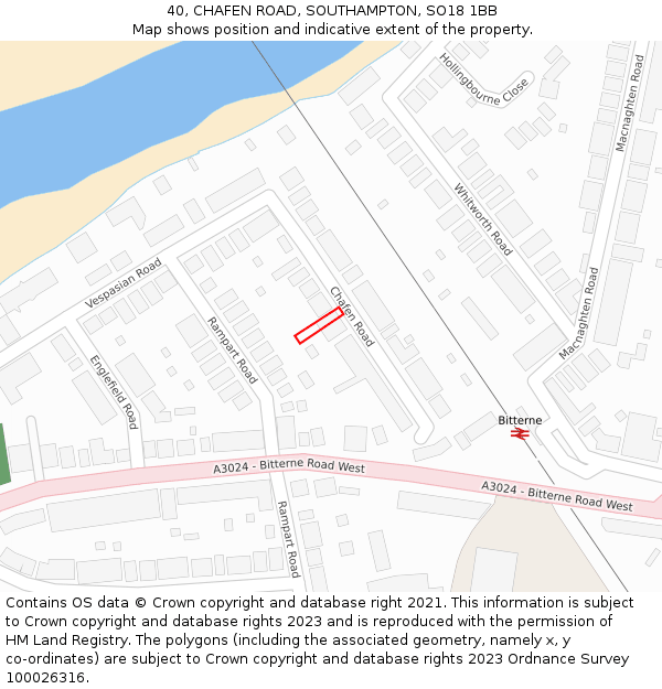 40, CHAFEN ROAD, SOUTHAMPTON, SO18 1BB: Location map and indicative extent of plot