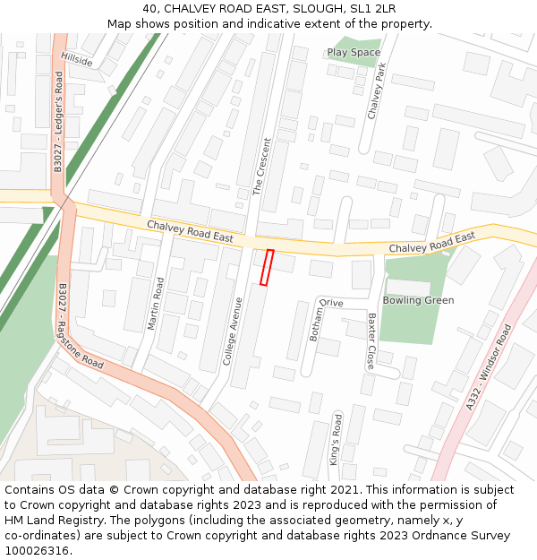 40, CHALVEY ROAD EAST, SLOUGH, SL1 2LR: Location map and indicative extent of plot