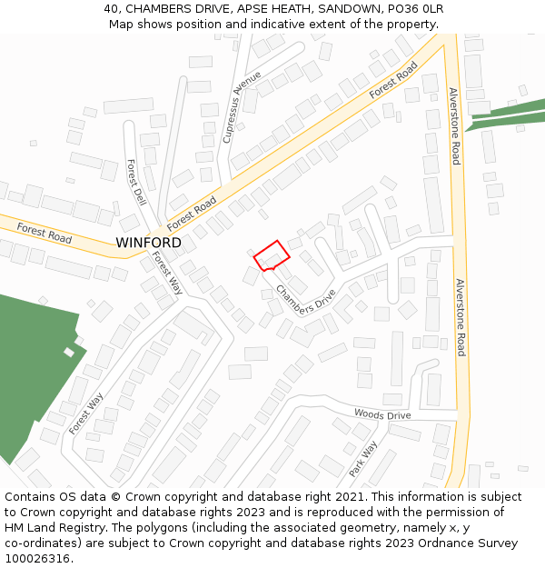 40, CHAMBERS DRIVE, APSE HEATH, SANDOWN, PO36 0LR: Location map and indicative extent of plot