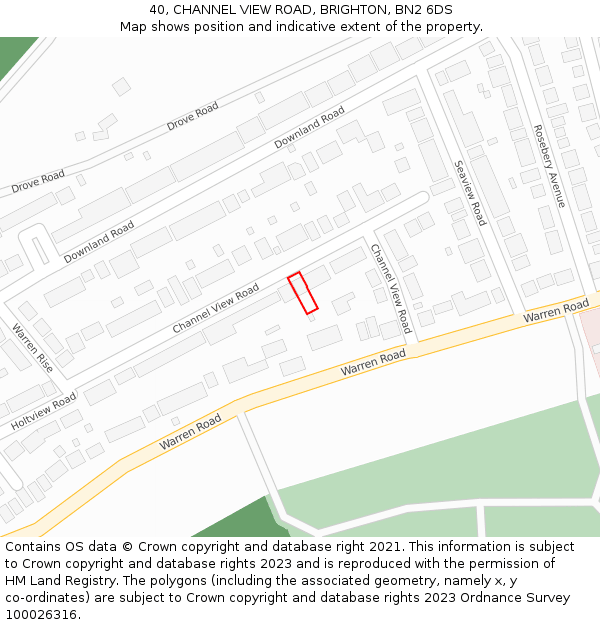 40, CHANNEL VIEW ROAD, BRIGHTON, BN2 6DS: Location map and indicative extent of plot