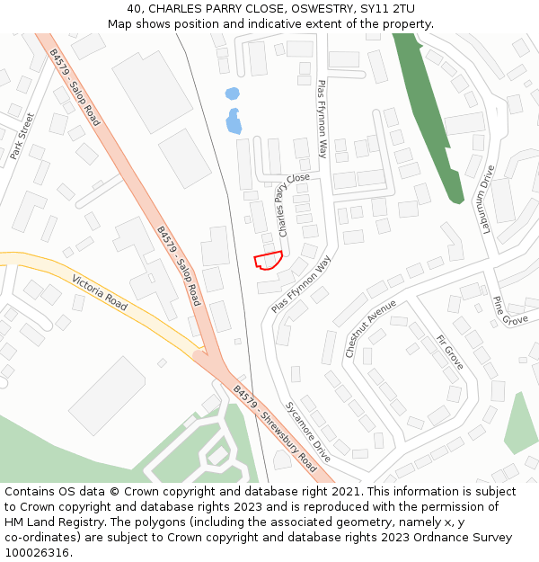 40, CHARLES PARRY CLOSE, OSWESTRY, SY11 2TU: Location map and indicative extent of plot