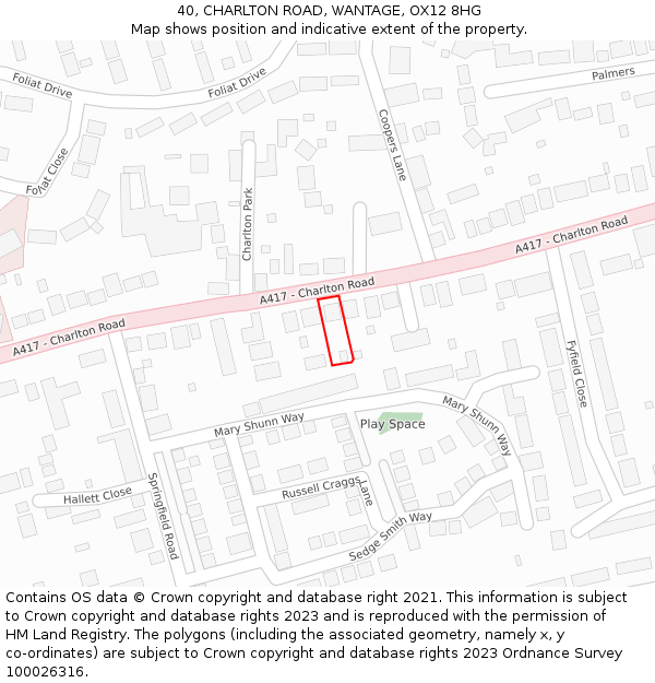 40, CHARLTON ROAD, WANTAGE, OX12 8HG: Location map and indicative extent of plot