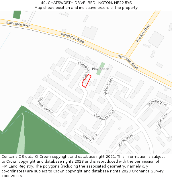 40, CHATSWORTH DRIVE, BEDLINGTON, NE22 5YS: Location map and indicative extent of plot