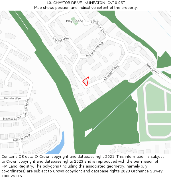 40, CHAYTOR DRIVE, NUNEATON, CV10 9ST: Location map and indicative extent of plot