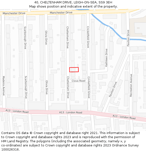 40, CHELTENHAM DRIVE, LEIGH-ON-SEA, SS9 3EH: Location map and indicative extent of plot