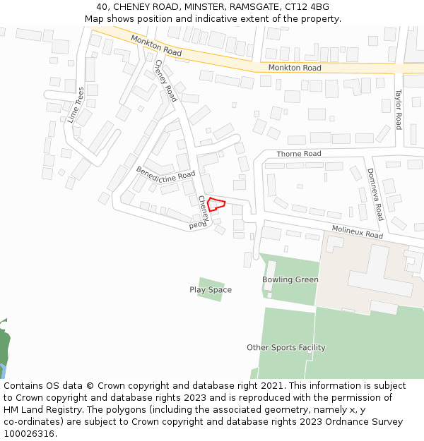 40, CHENEY ROAD, MINSTER, RAMSGATE, CT12 4BG: Location map and indicative extent of plot