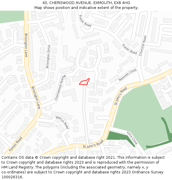 40, CHERISWOOD AVENUE, EXMOUTH, EX8 4HG: Location map and indicative extent of plot