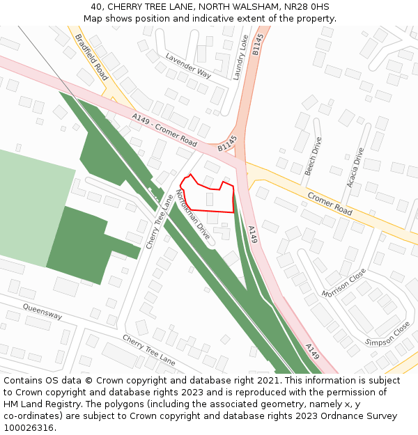 40, CHERRY TREE LANE, NORTH WALSHAM, NR28 0HS: Location map and indicative extent of plot