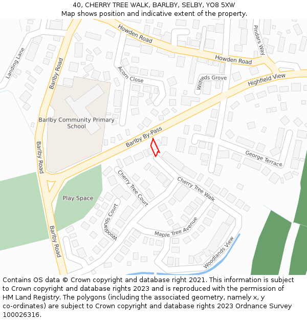 40, CHERRY TREE WALK, BARLBY, SELBY, YO8 5XW: Location map and indicative extent of plot