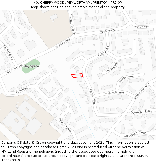 40, CHERRY WOOD, PENWORTHAM, PRESTON, PR1 0PJ: Location map and indicative extent of plot