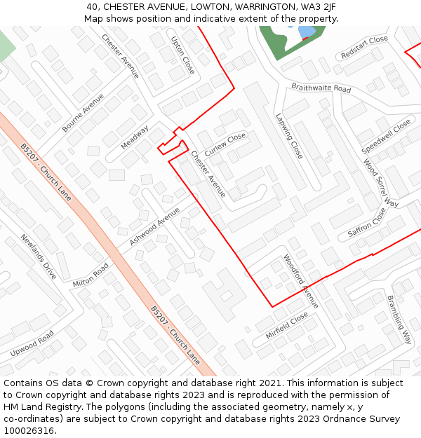 40, CHESTER AVENUE, LOWTON, WARRINGTON, WA3 2JF: Location map and indicative extent of plot