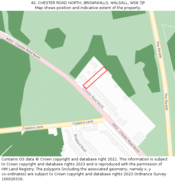 40, CHESTER ROAD NORTH, BROWNHILLS, WALSALL, WS8 7JP: Location map and indicative extent of plot