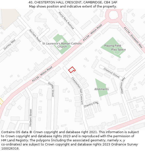 40, CHESTERTON HALL CRESCENT, CAMBRIDGE, CB4 1AP: Location map and indicative extent of plot