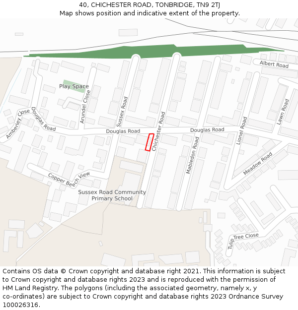 40, CHICHESTER ROAD, TONBRIDGE, TN9 2TJ: Location map and indicative extent of plot