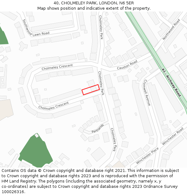 40, CHOLMELEY PARK, LONDON, N6 5ER: Location map and indicative extent of plot