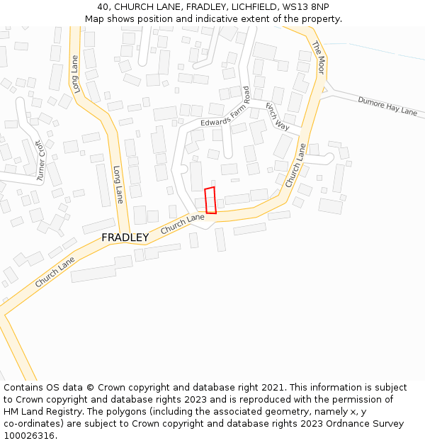 40, CHURCH LANE, FRADLEY, LICHFIELD, WS13 8NP: Location map and indicative extent of plot