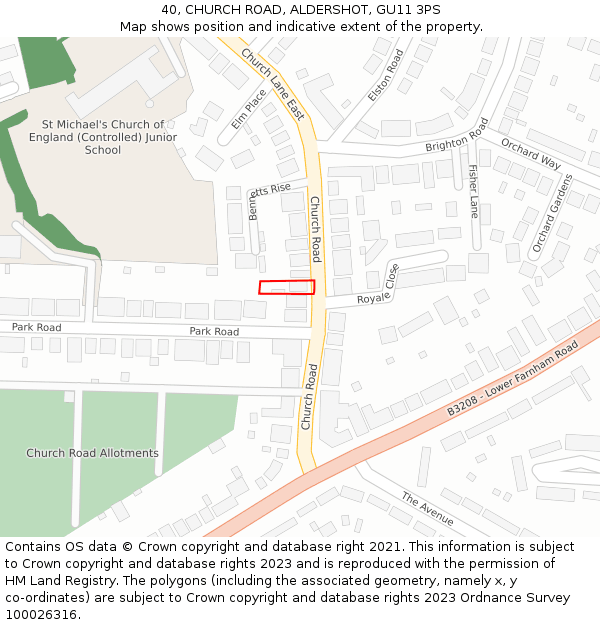 40, CHURCH ROAD, ALDERSHOT, GU11 3PS: Location map and indicative extent of plot