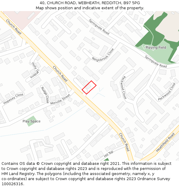 40, CHURCH ROAD, WEBHEATH, REDDITCH, B97 5PG: Location map and indicative extent of plot