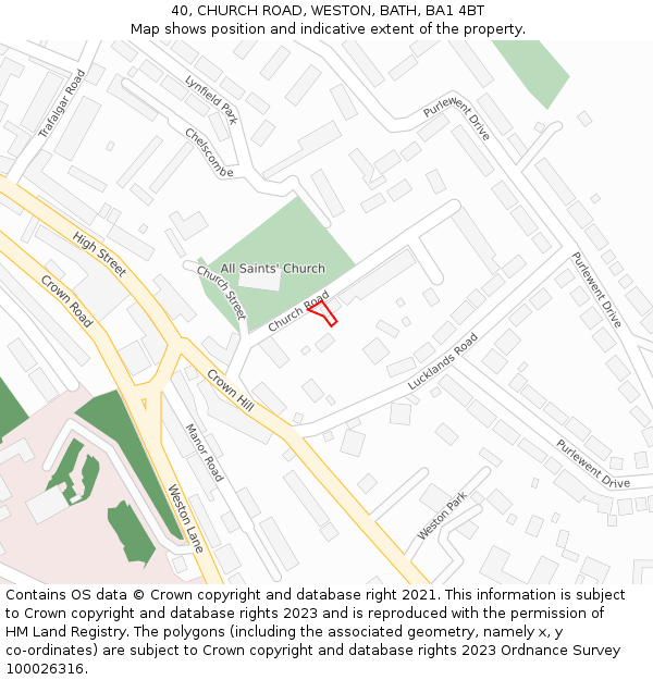 40, CHURCH ROAD, WESTON, BATH, BA1 4BT: Location map and indicative extent of plot