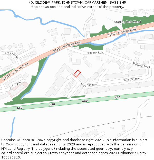 40, CILDDEWI PARK, JOHNSTOWN, CARMARTHEN, SA31 3HP: Location map and indicative extent of plot