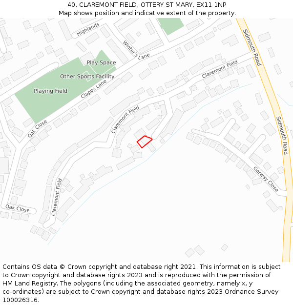 40, CLAREMONT FIELD, OTTERY ST MARY, EX11 1NP: Location map and indicative extent of plot