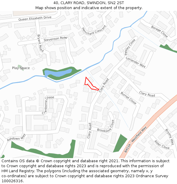 40, CLARY ROAD, SWINDON, SN2 2ST: Location map and indicative extent of plot