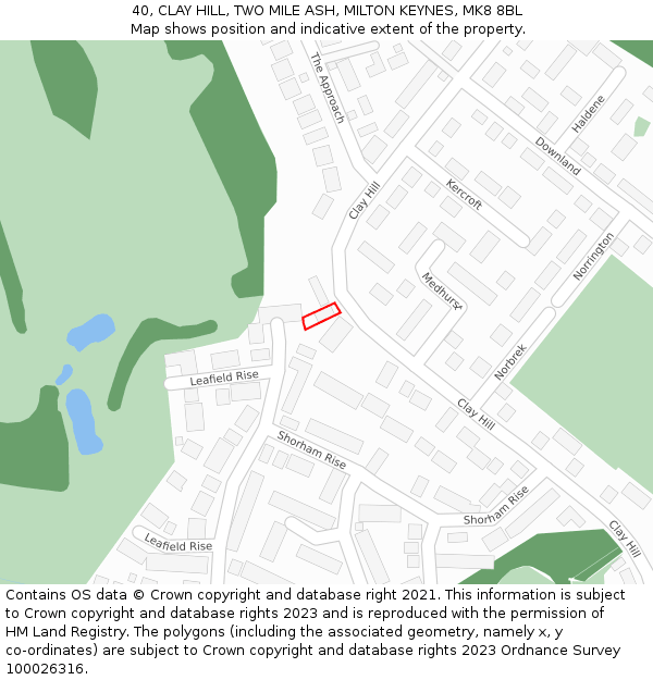 40, CLAY HILL, TWO MILE ASH, MILTON KEYNES, MK8 8BL: Location map and indicative extent of plot