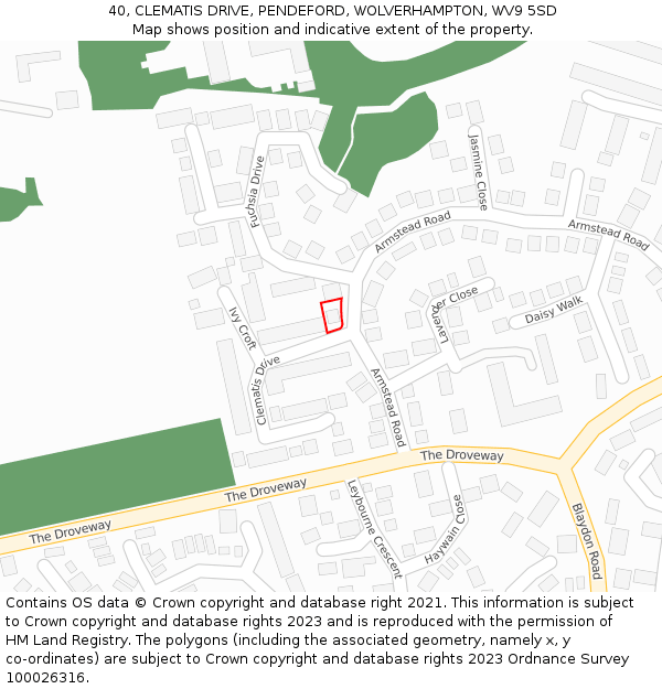 40, CLEMATIS DRIVE, PENDEFORD, WOLVERHAMPTON, WV9 5SD: Location map and indicative extent of plot