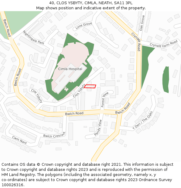 40, CLOS YSBYTY, CIMLA, NEATH, SA11 3PL: Location map and indicative extent of plot