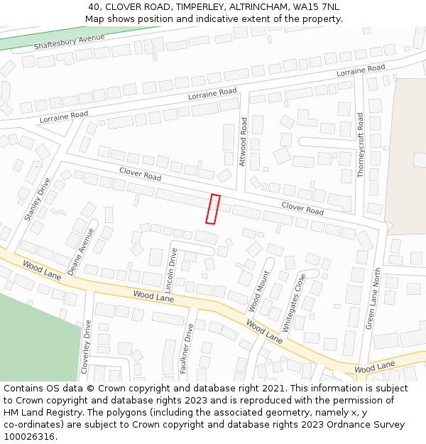 40, CLOVER ROAD, TIMPERLEY, ALTRINCHAM, WA15 7NL: Location map and indicative extent of plot