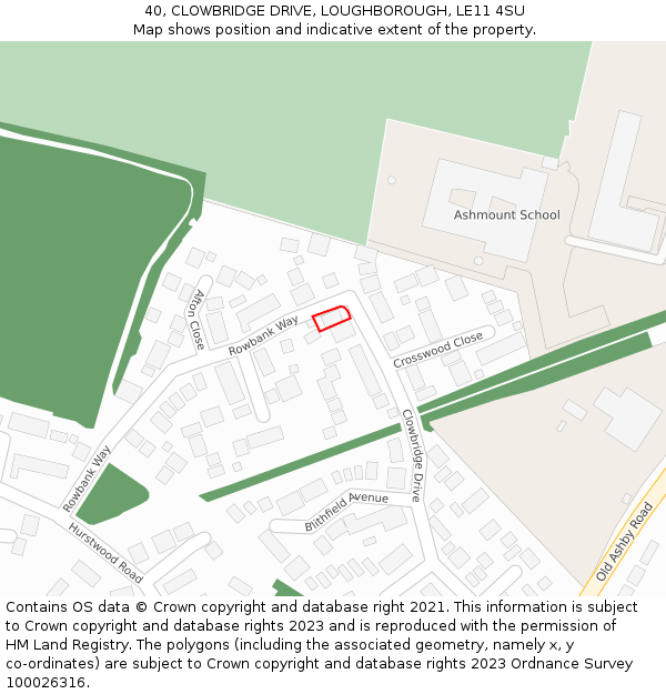 40, CLOWBRIDGE DRIVE, LOUGHBOROUGH, LE11 4SU: Location map and indicative extent of plot