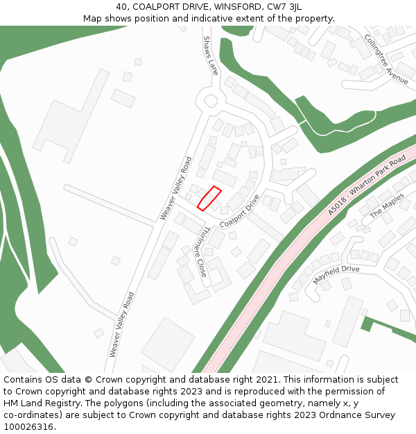 40, COALPORT DRIVE, WINSFORD, CW7 3JL: Location map and indicative extent of plot