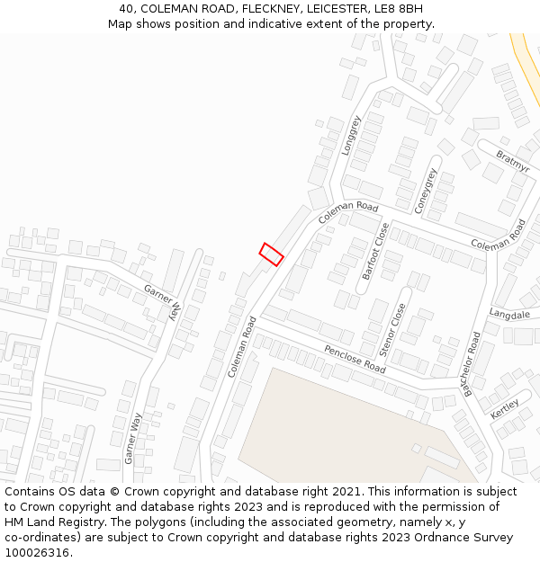 40, COLEMAN ROAD, FLECKNEY, LEICESTER, LE8 8BH: Location map and indicative extent of plot