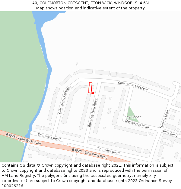 40, COLENORTON CRESCENT, ETON WICK, WINDSOR, SL4 6NJ: Location map and indicative extent of plot